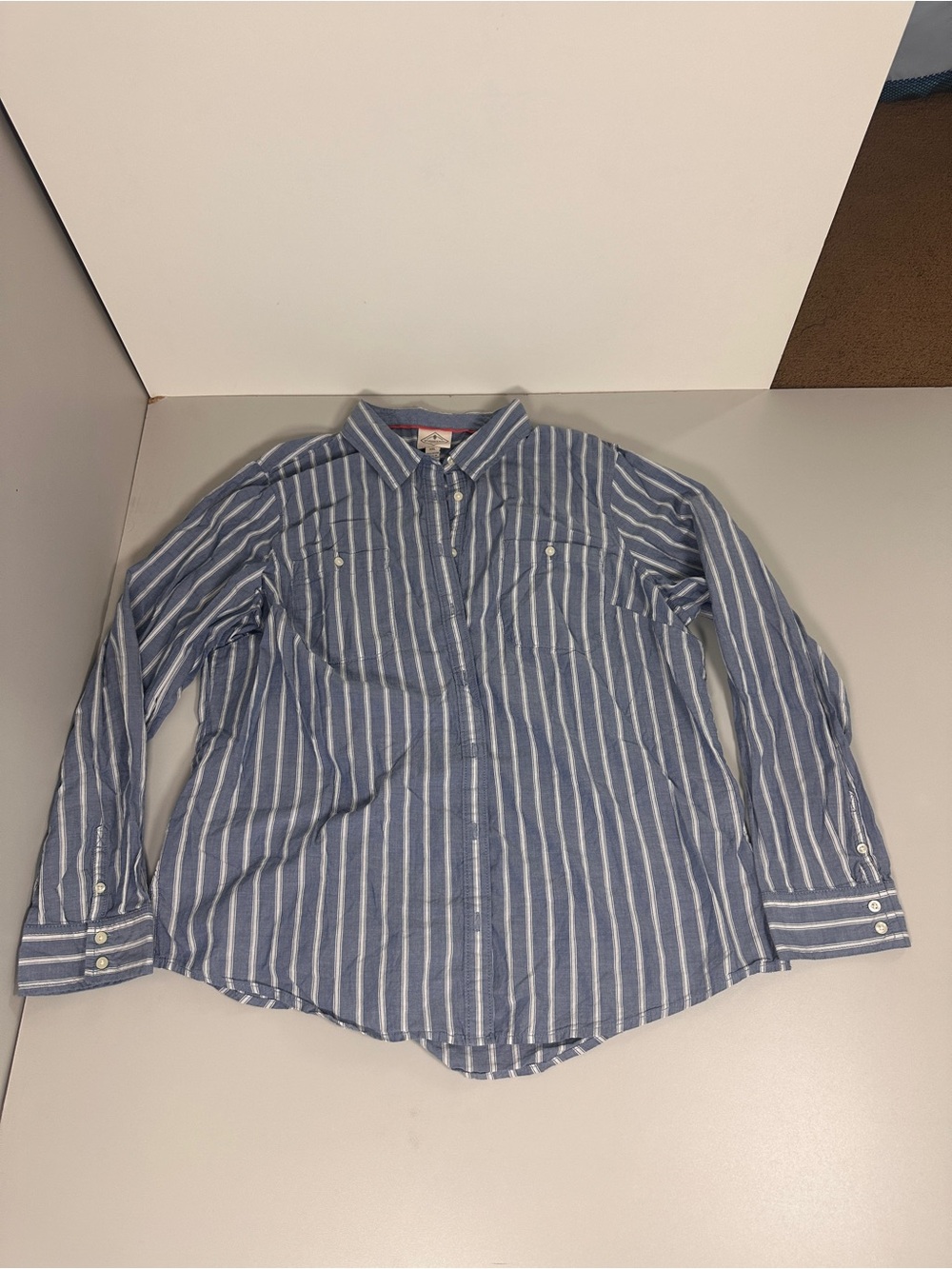 St. John's Bay Blue and White Vertical Stripe Button-Down Shirt